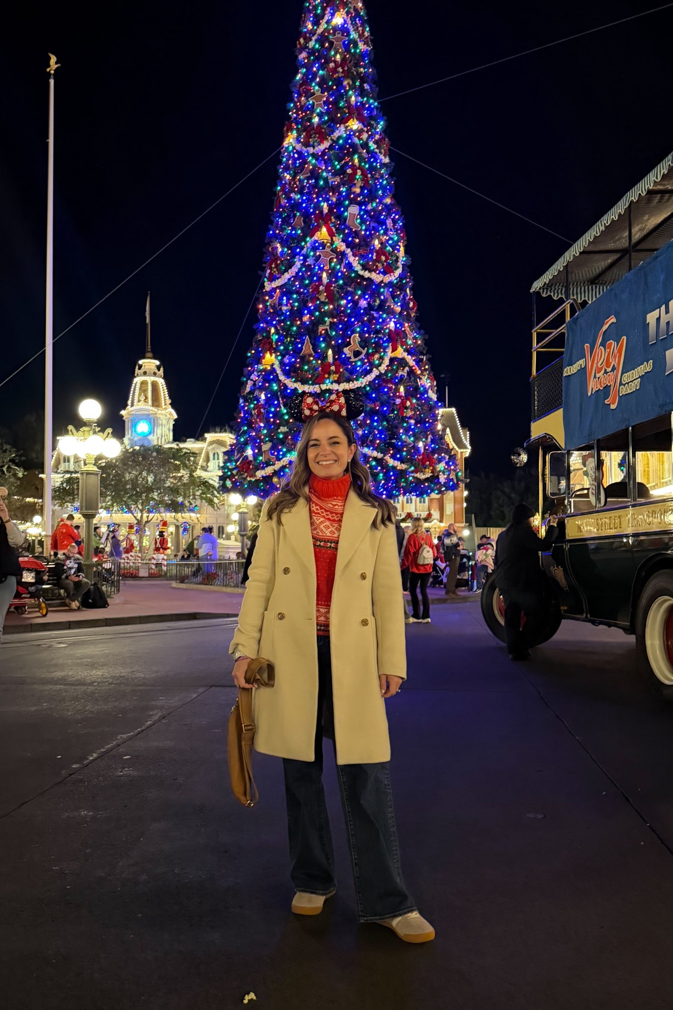 What I wore to Mickey’s Very Merry Christmas Party! 

50 degrees in Florida feels like 30 so be prepared - it was freezing! 

Jeans (Madewell): 24 standard (these shrink quite a bit in the wash over time. They start at a 29” inseam, mine are now 28”). 
Sweater (J.Crew): xxs 
Layering Top (Quince): xs 
Sneakers (Gola): tts - this was my first wear of these sneakers with really heavy walking (I walked 9 miles that day) my feet didn’t hurt at all. 
Coat - a coat I’ve had in my closet for years. I wanted to wear a white coat but was worried about it getting dirty on rides so I wore one I’ve had for a long time. I’ll link a similar one (the coat didn’t get dirty at at all!)

#LTKPetite #LTKHoliday