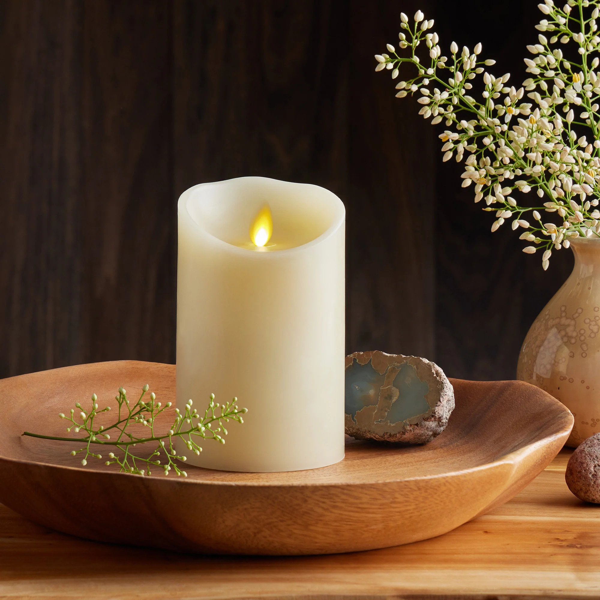 Ivory Flameless Candle Pillar - Scallop Top - 3.5" Width | Luminara