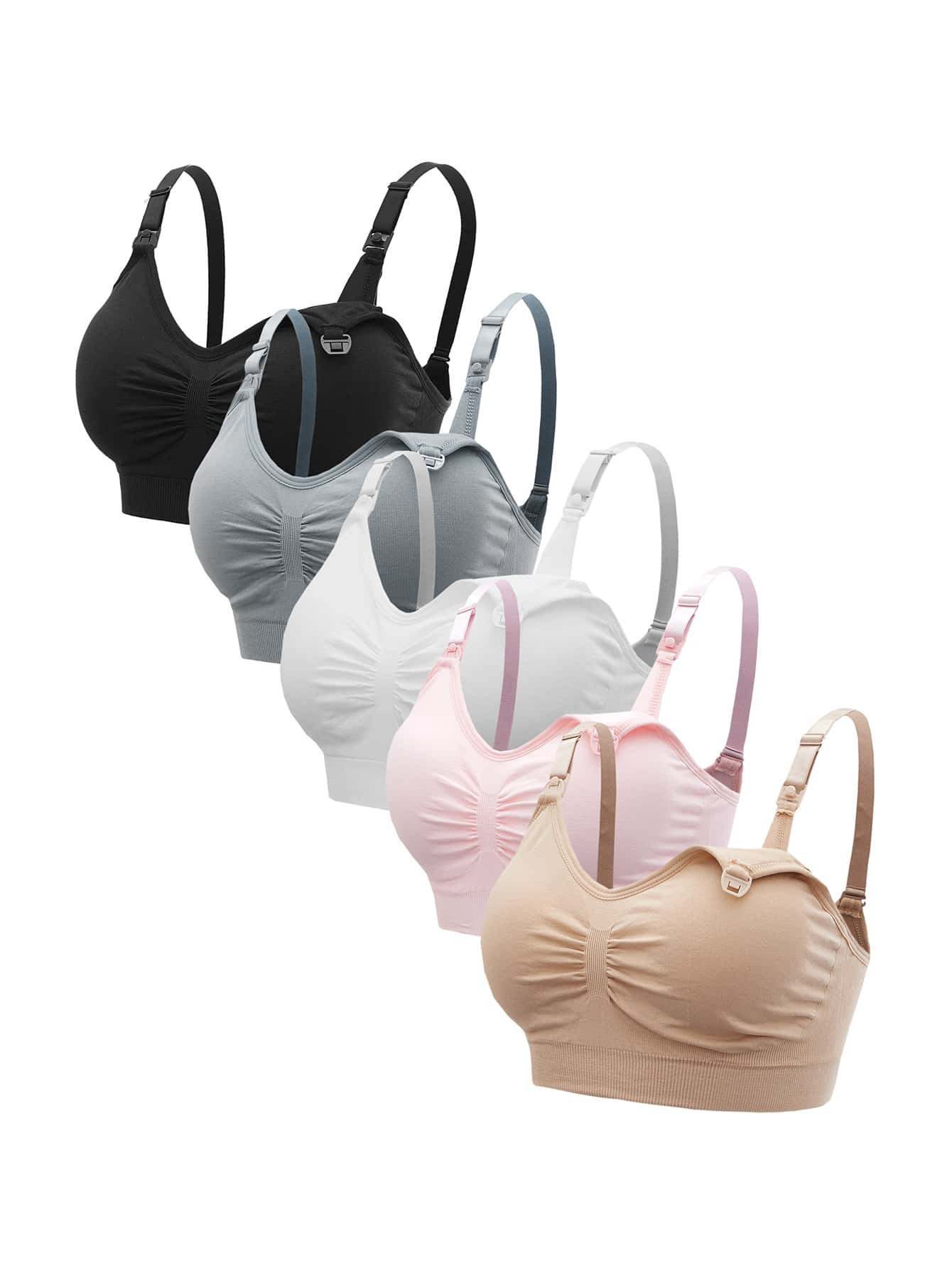 SHEIN Maternity 5pack Solid Ruched Nursing Bra | SHEIN