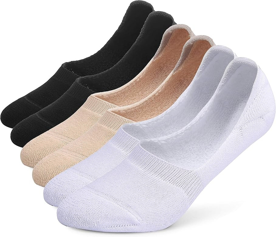 Leotruny 6 Pairs Unisex Thick Cushion Athletic Cotton Non Slip Low Cut Flat Liner No Show Socks | Amazon (US)