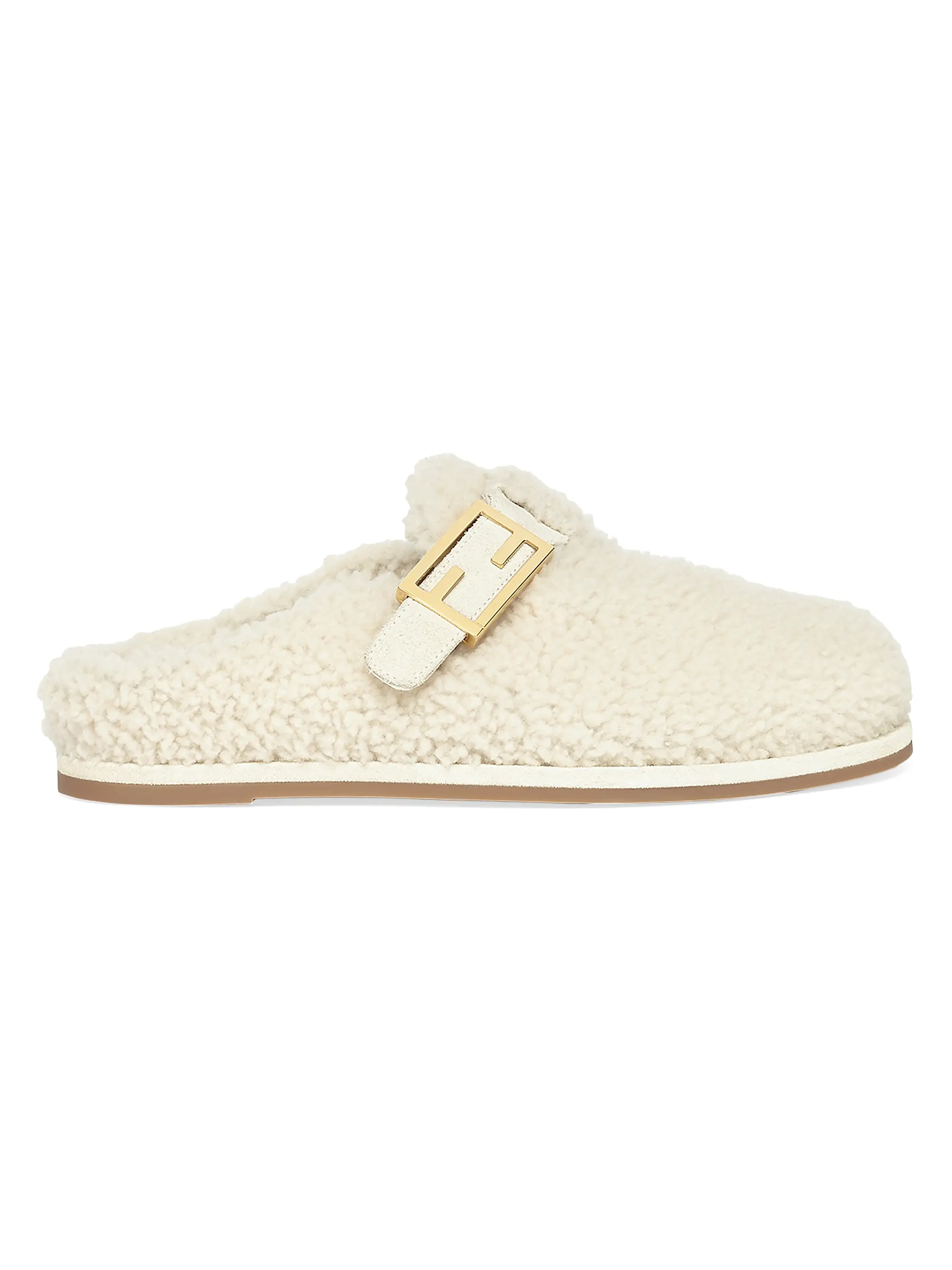 Feel FF-Strap Shearling Mules | Saks Fifth Avenue