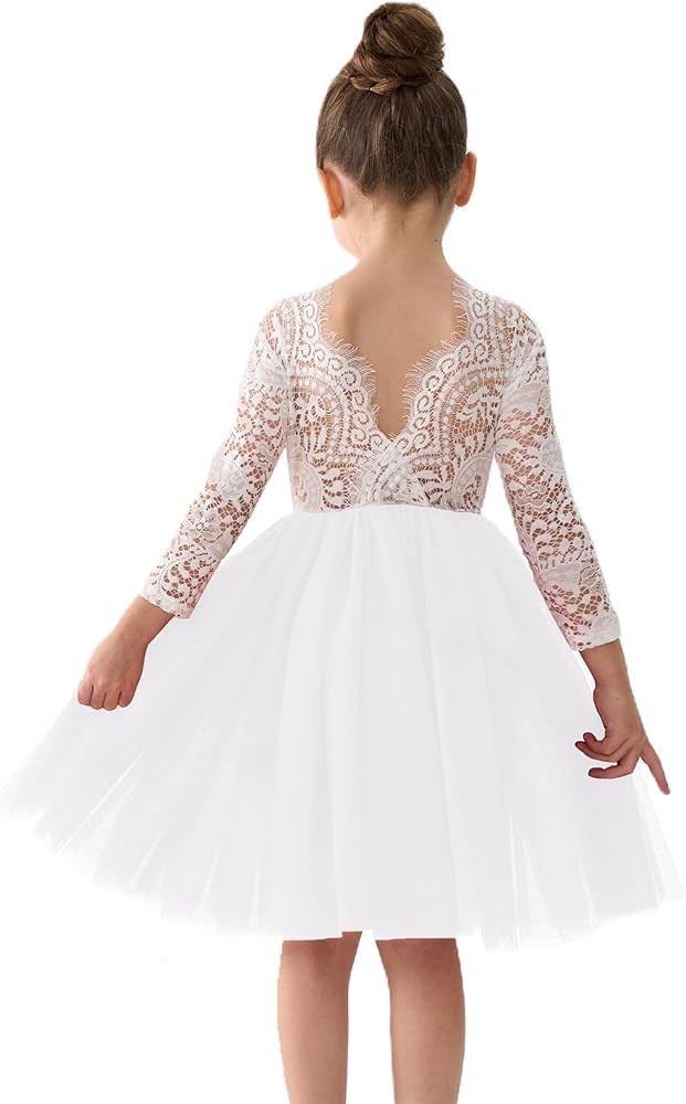 2Bunnies Girl Peony Lace Back A-Line Straight Tutu Tulle Party Flower Girl Dress | Amazon (US)