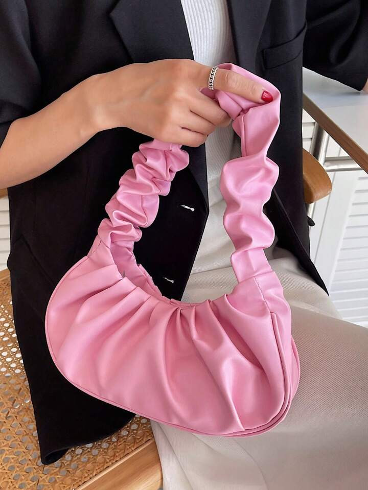 New Fashion Net Color Personality Fold Portable Cloud Bag Shoulder Crescent Bag Female Bag | SHEIN