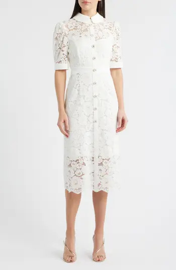 Tahari ASL Crepe & Lace Shirtdress in Ivory at Nordstrom Rack, Size 14 | Nordstrom Rack