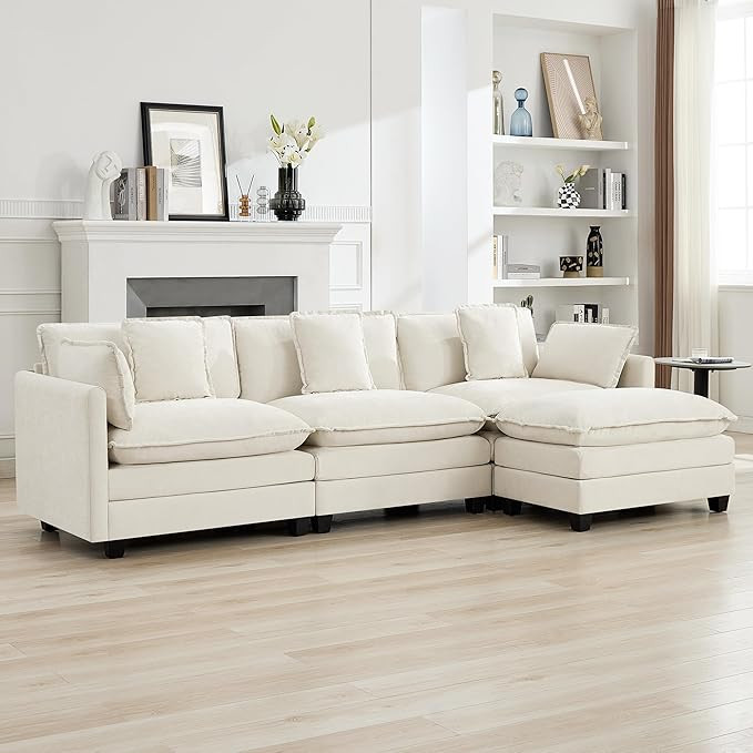 111'' Sectional Cloud Deep Seat Couch, Modern Comfy Chenille L Shaped Sectional Sofa for Living R... | Amazon (US)