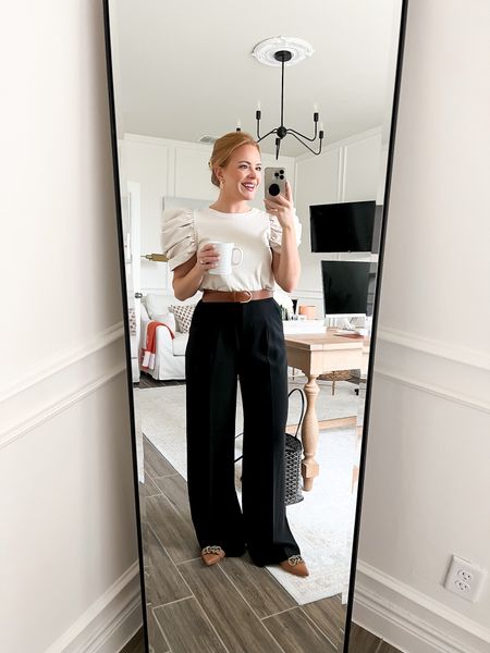 Todays relaxed work from home outfit! Express wide leg pant with a elevated tshirt! New Kendra Scott earrings!

#LTKunder100 #LTKSeasonal #LTKworkwear