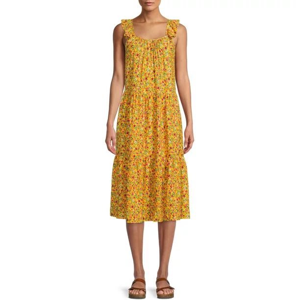 Time and Tru Women's Flutter Sleeve Midi Dress - Walmart.com | Walmart (US)
