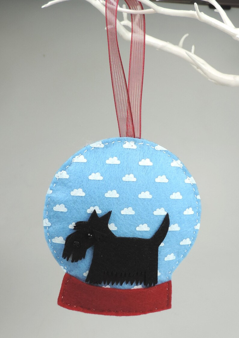 Scottie Dog Snow Globe Felt Decoration, Scottish Terrier Dog, Handmade Twig Tree/christmas Decora... | Etsy (US)