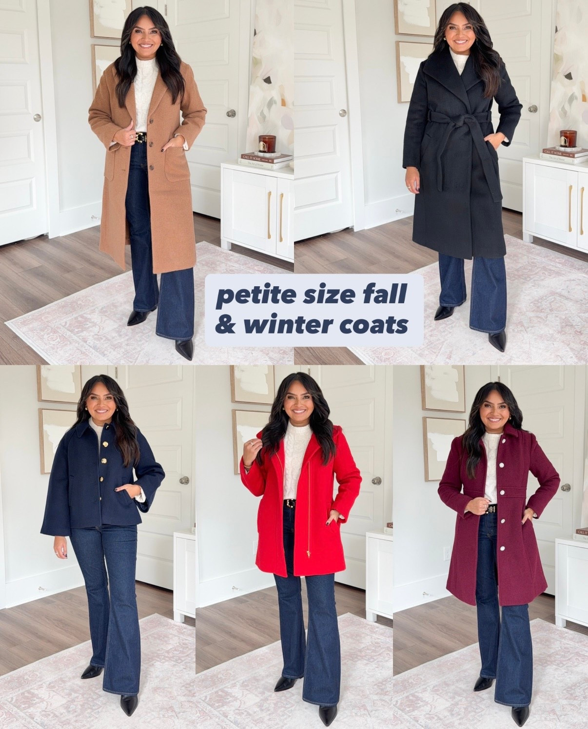 Fall and winter coats that come in petite sizing - they even run small!
For reference: I’m 5’0, 32b bra size, and 2/26 in bottoms, pear shaped. 
*Everything I share is unaltered! TTS means true to size.

Heather camel coat size xs petite TTS but if you wear a lot of layers or have a bigger bust, size up a size
Black belted wrap coat size size 2 petite - I sized up one size
Navy cropped swing coat size - size xs petite TTS
Red cardinal city coat size size 2 petite - I sized up a size 
Vintage burgundy lady day coat size 2 petite, I sized up a size and still found this coat to run small. I recommend sizing up two sizes
Cream sweater size xs TTS
Black belt size xs TTS
Dark rinse jeans size 26 short TTS
Black leather boots size 5.5 TTS





petite coats
petite outerwear
j.crew factory coats
petite winter coats
fall coats for petites
petite trench coat
petite wool coat
petite puffer jacket
j.crew factory fall finds
petite friendly jackets
petite capsule wardrobe
petite fashion finds
petite fall outfits
winter coats for petites
short girl fashion
Rachel Miranda Blog
Honeysweetpetite
Honey Sweet Petite


#LTKSaleAlert #LTKStyleTip #LTKPetite