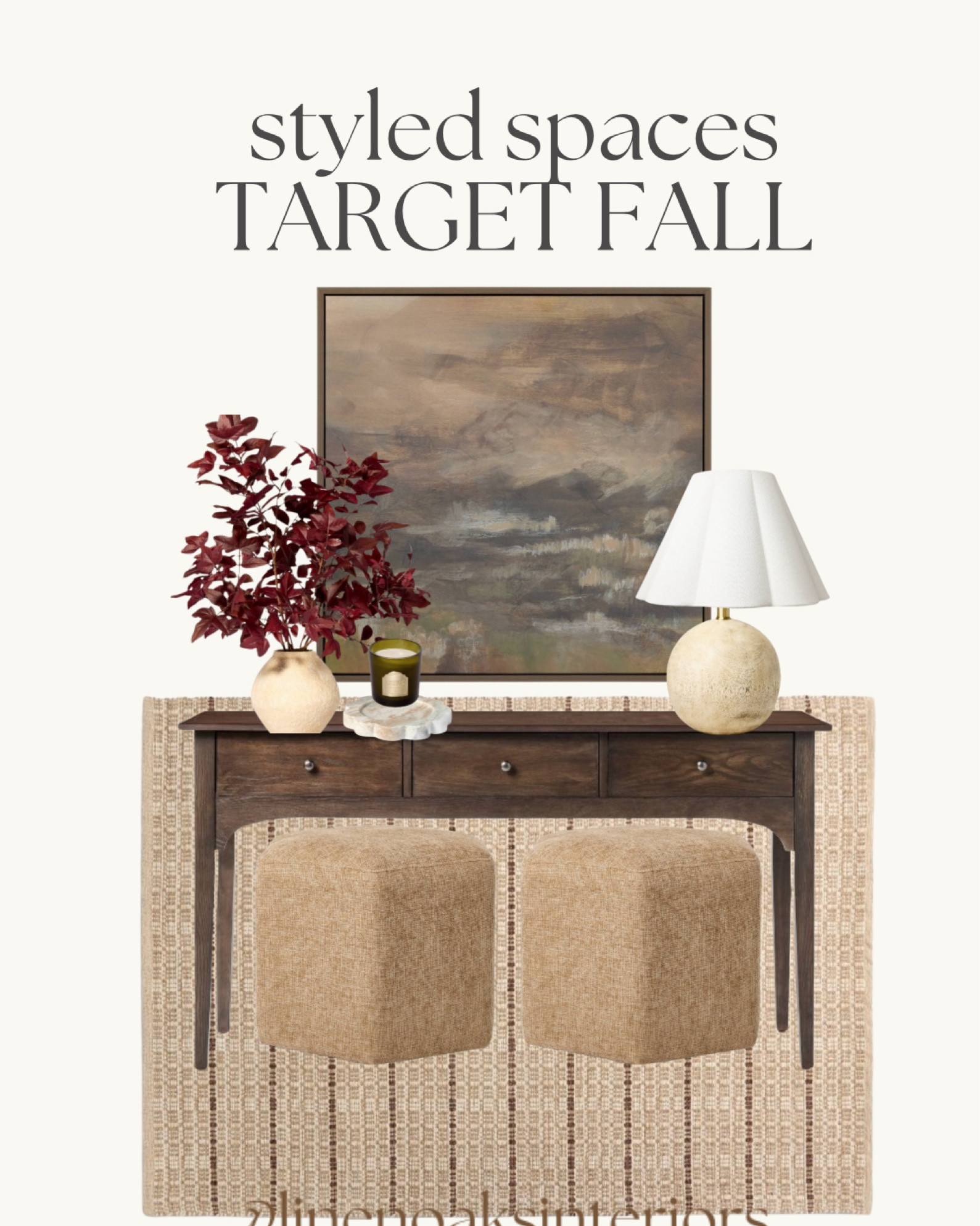 Console table styling Inspo 
Home decor
Target fall
Large wall art- lamps- florals- ottomans- rug-
Home styling console entryway styling 

#LTKFindsUnder100 #LTKHome #LTKSeasonal