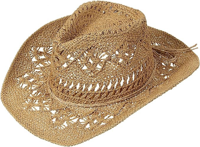GEMVIE Men & Women's Summer Cowboy Cowgirl Straw Hat Hollow Out Style Roll Up Brim Cowboy Sun Hat | Amazon (US)