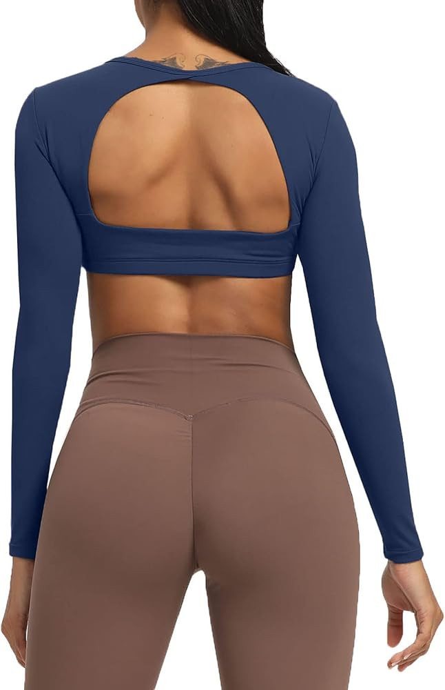 Aoxjox Long Sleeve Crop Tops for Women Clarissa Backless Workout Crop T Shirt Top | Amazon (US)