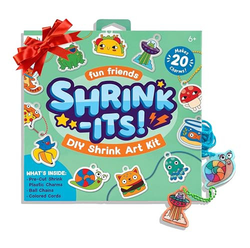 Ooly 28 PC DIY Shrinking Art Kit for Kids, 20 Plastic Pre Cut Charms and More, No Mess Creative Activity Jewelry Making Kit, Christmas Crafts for Kids - Fun Friends | Amazon (US)