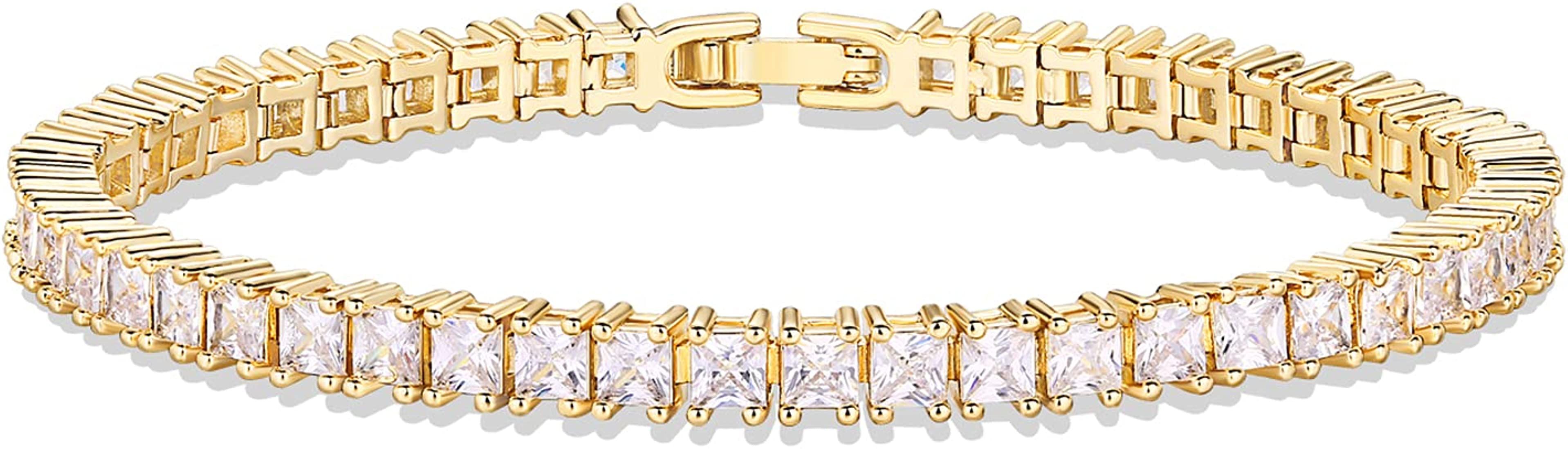 14k Gold Plated Princess Cut Cubic Zirconia Tennis Bracelet, Holiday Gift Ideas | Amazon (US)