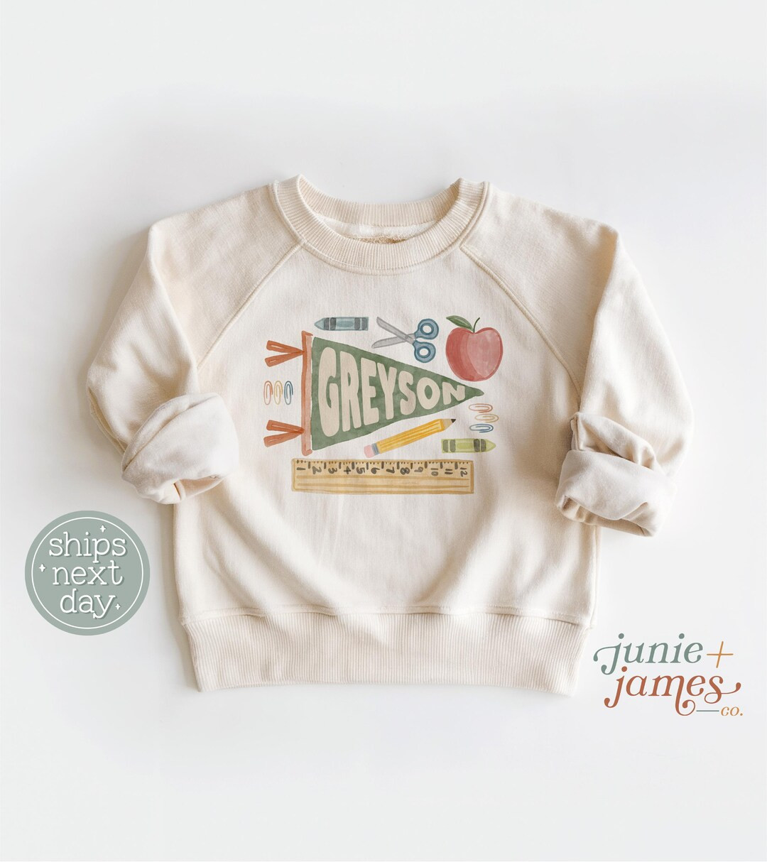 Back to School Personalized Boy Name Toddler Sweatshirt - School Supplies Pennant Boy Name Crewne... | Etsy (US)