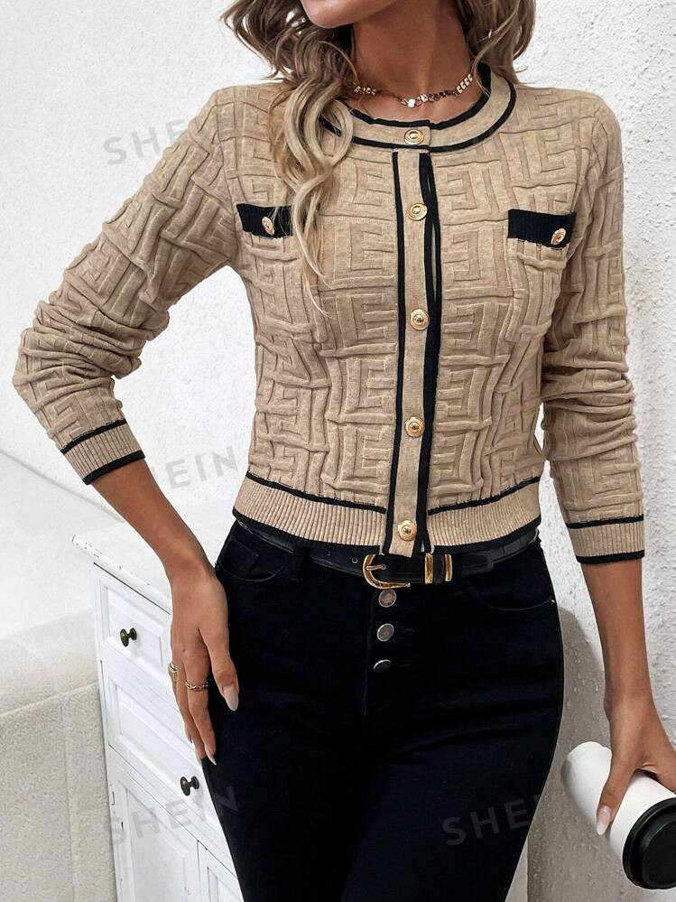 SHEIN Clasi Contrast Trim Button Front Cardigan | SHEIN