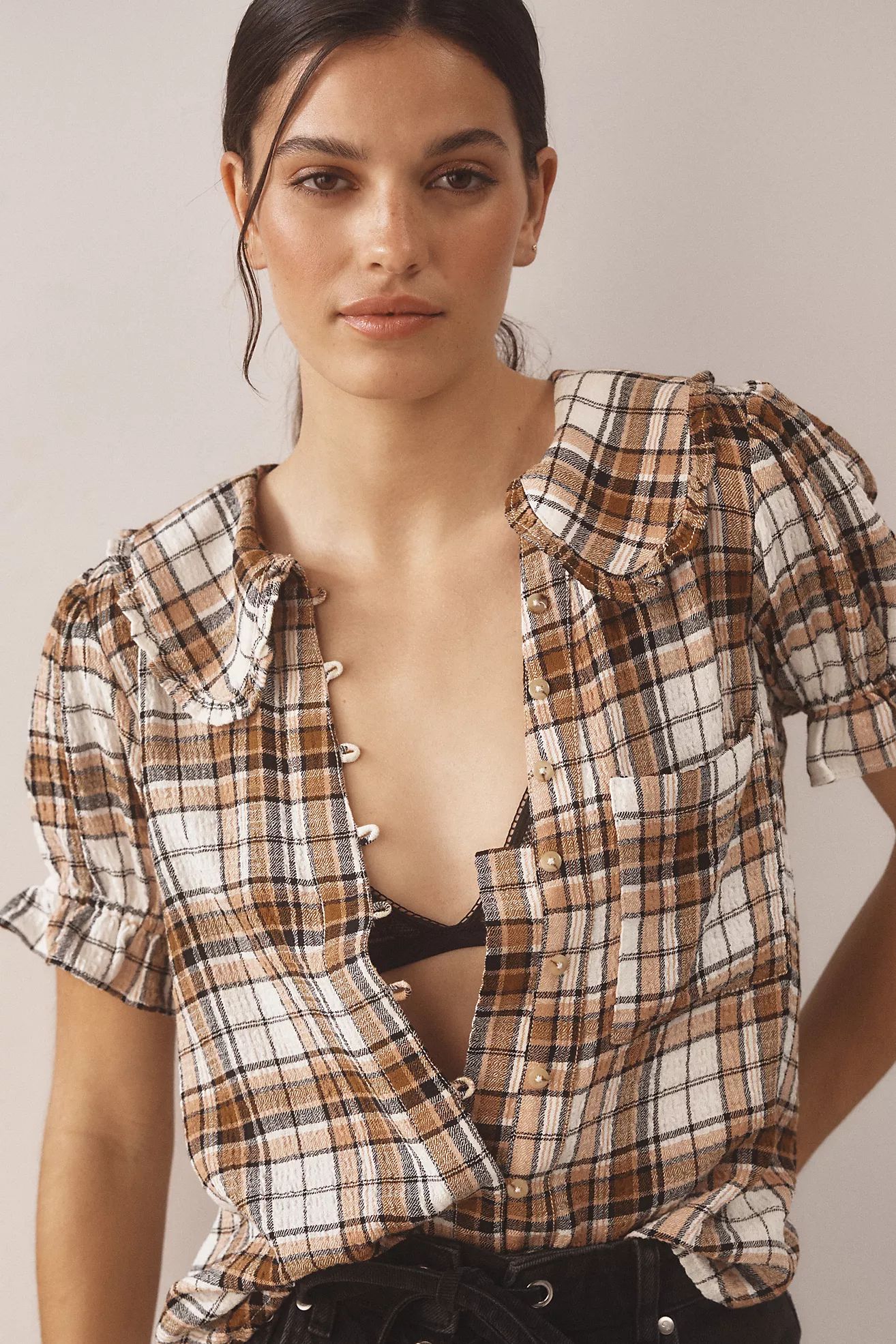 The Keira Collared Button-Front Blouse by Pilcro: Plaid Edition | Anthropologie (US)