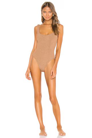 Hunza G Classic Square Neck One Piece in Metallic Cocoa from Revolve.com | Revolve Clothing (Global)