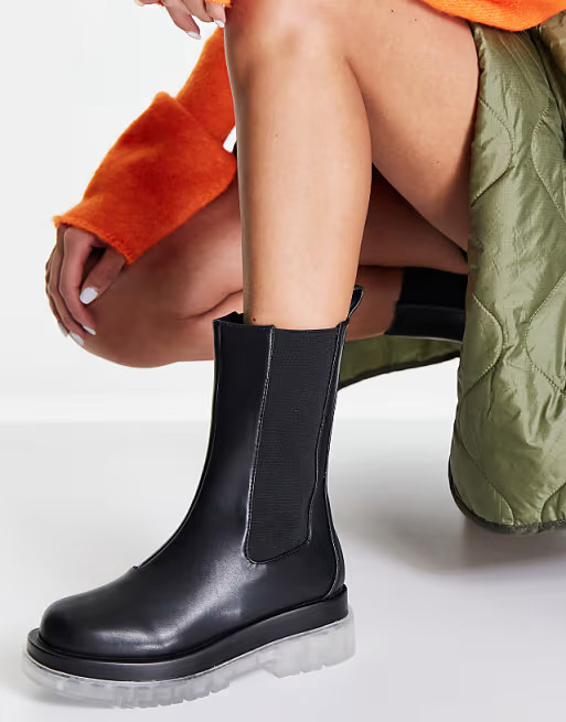 RAID Neville pull on calf boots with contrast sole in black | ASOS (Global)
