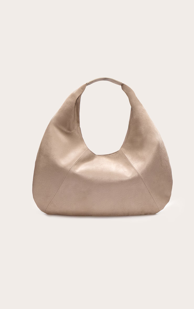 Sand Faux Suede Rounded Tote | PrettyLittleThing US