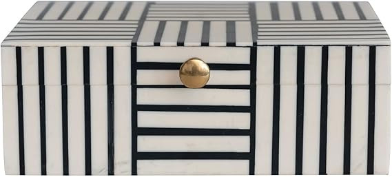 Bloomingville Plastic Storage Box with Striped Block Pattern and Gold Knob, Black and White | Amazon (US)
