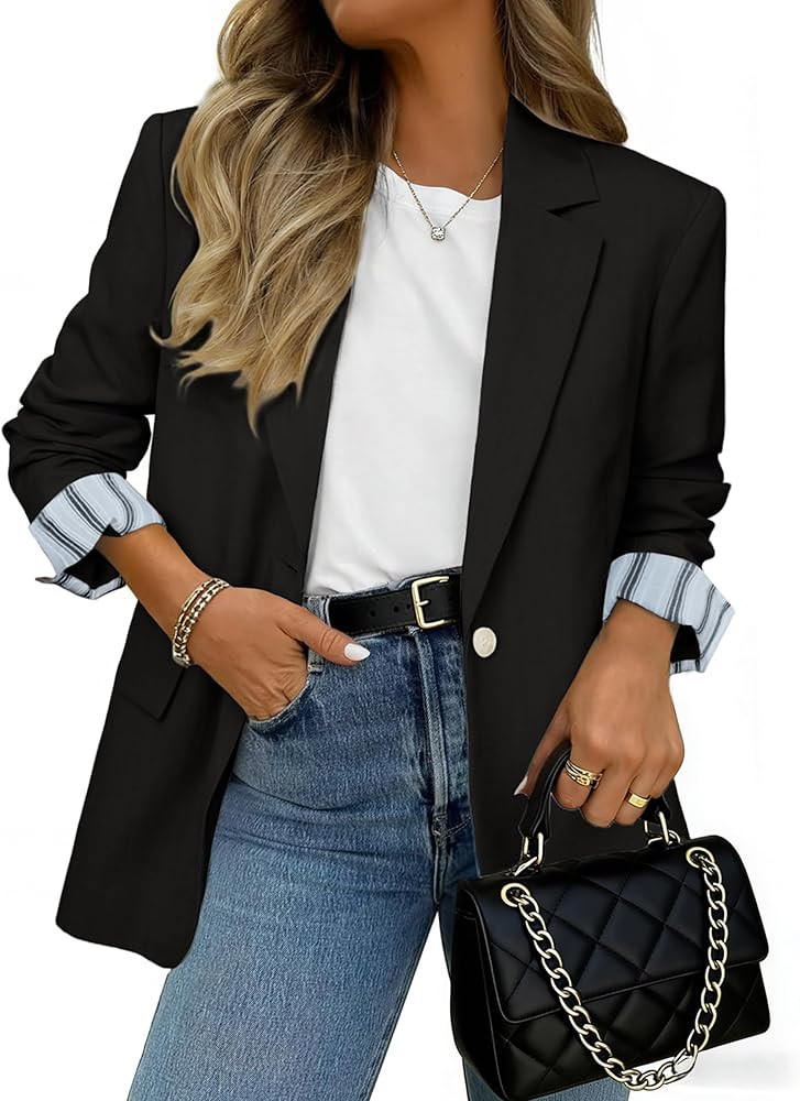 Simplee Blazer for Women Casual Long Sleeve Work Business Blazers Striped Cuff Suit Jacket with P... | Amazon (US)