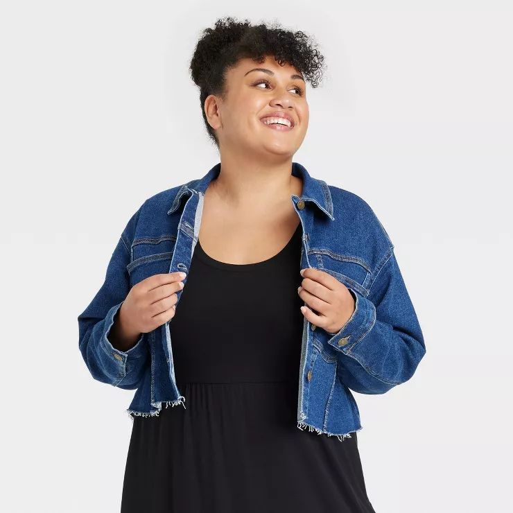 Women's Plus Size Cropped Denim Jacket - Ava & Viv™ | Target