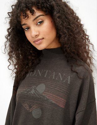 AE Oversized Fleece Graphic Mock Neck Sweatshirt | American Eagle Outfitters (US & CA)