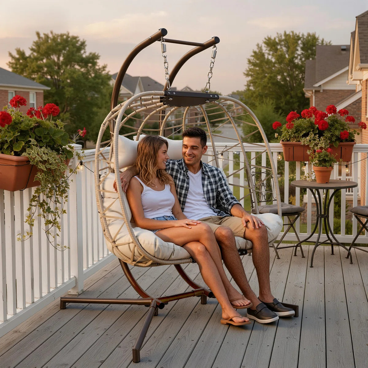 Celyne 2 Person Outdoor/Indoor Porch Swings with Stand Double Hanging Egg Chair with Cozy Cushion | Wayfair North America