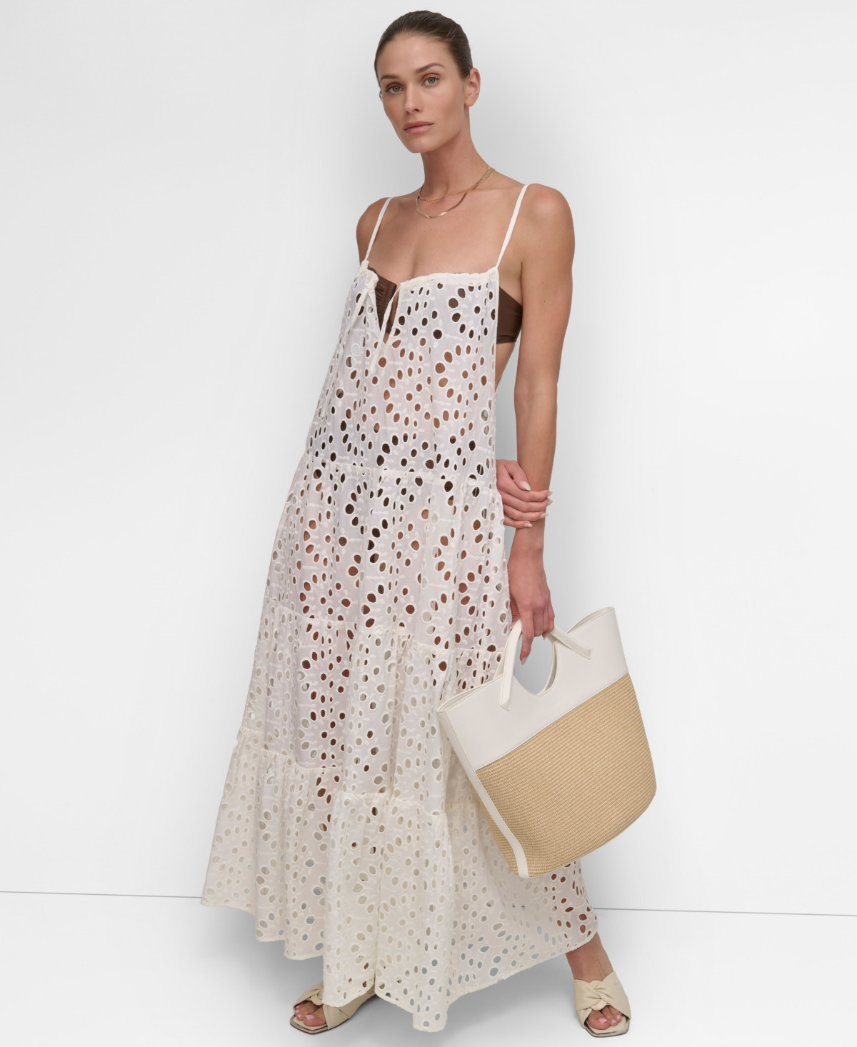 Dkny Women's Tiered Maxi Dress Swim Cover-Up - Soft White | Macy's