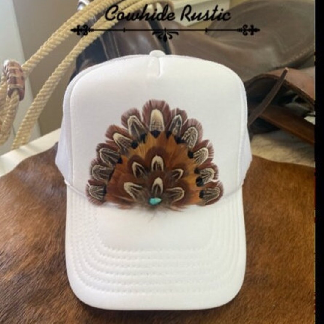 Feather Trucker Hat in White - Etsy | Etsy (US)