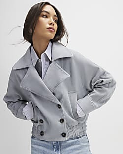 Blue Faux Suede Collared Bomber Jacket | River Island UK & IE