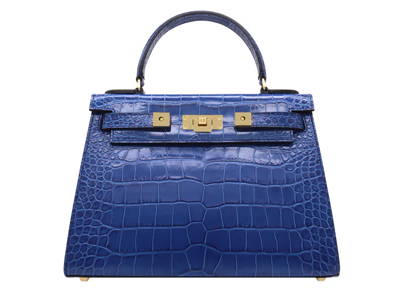 Maya Large Orinoco 'Croc' Print Calf Leather Handbag - Cobalt | Lalage Beaumont