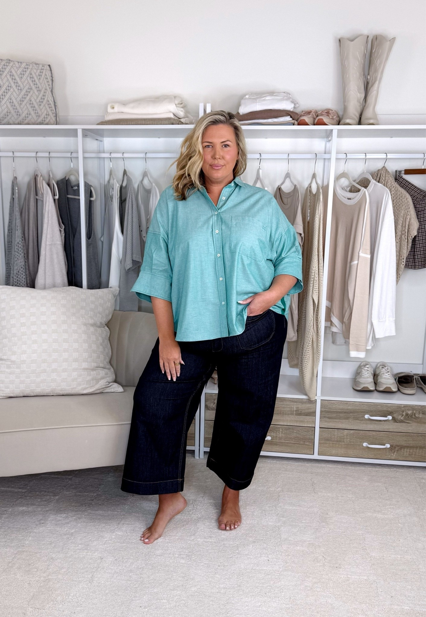 Anthro haul!! Wearing a 2X in all. The striped blue button up is a little tight around the hips so I’d size up. The jeans are a 18W and a little tight around the waist. Everything else fits true to size. Plus size, apron belly, fall fashion, outfit inspo, mom life

#LTKSeasonal #LTKPlusSize #LTKMidsize