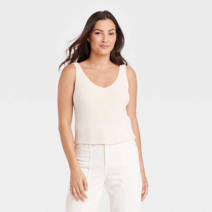 Women's V-Neck Fuzzy Sweater Tank - A New Day™ | Target
