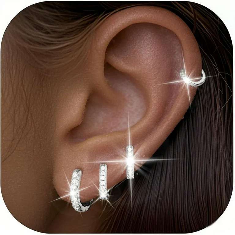 APSVO 4 Pairs Small Hoop Earrings for Women Mom,Silver Small Cubic Zirconia Huggie Hypoallergenic... | Walmart (US)