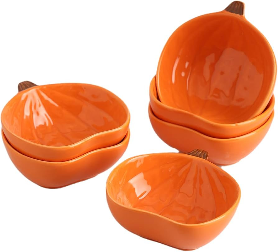 Orange Pumpkin Bowls, 6 oz Ceramic Ramekins, Set of 6 | Amazon (US)