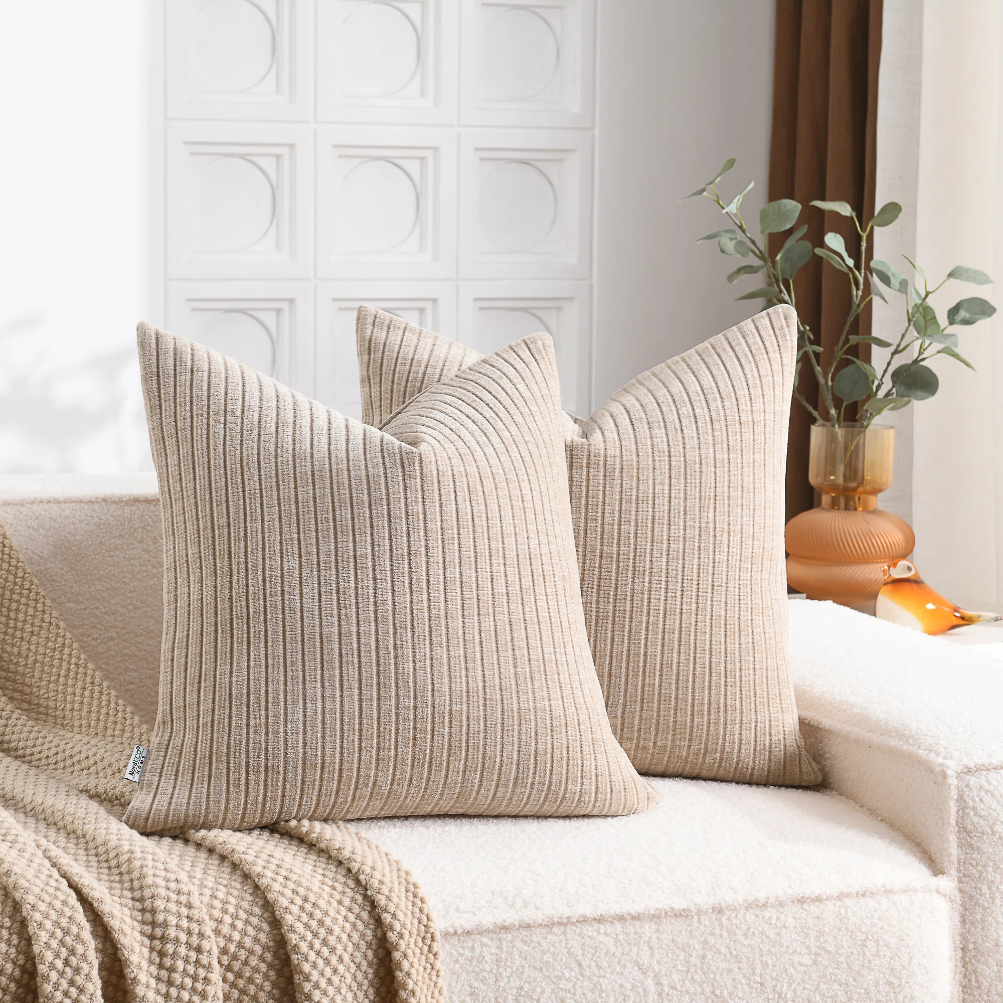 Soft Chenille Stripes Solid Cushion Cover Cozy Neutral Farmhouse Pillow Covers (Set of 2) | Wayfair North America