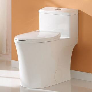 HOROW 1-piece 0.8/1.28 GPF Dual Flush Elongated Toilet in White Seat Included HR-0038W - The Home... | The Home Depot