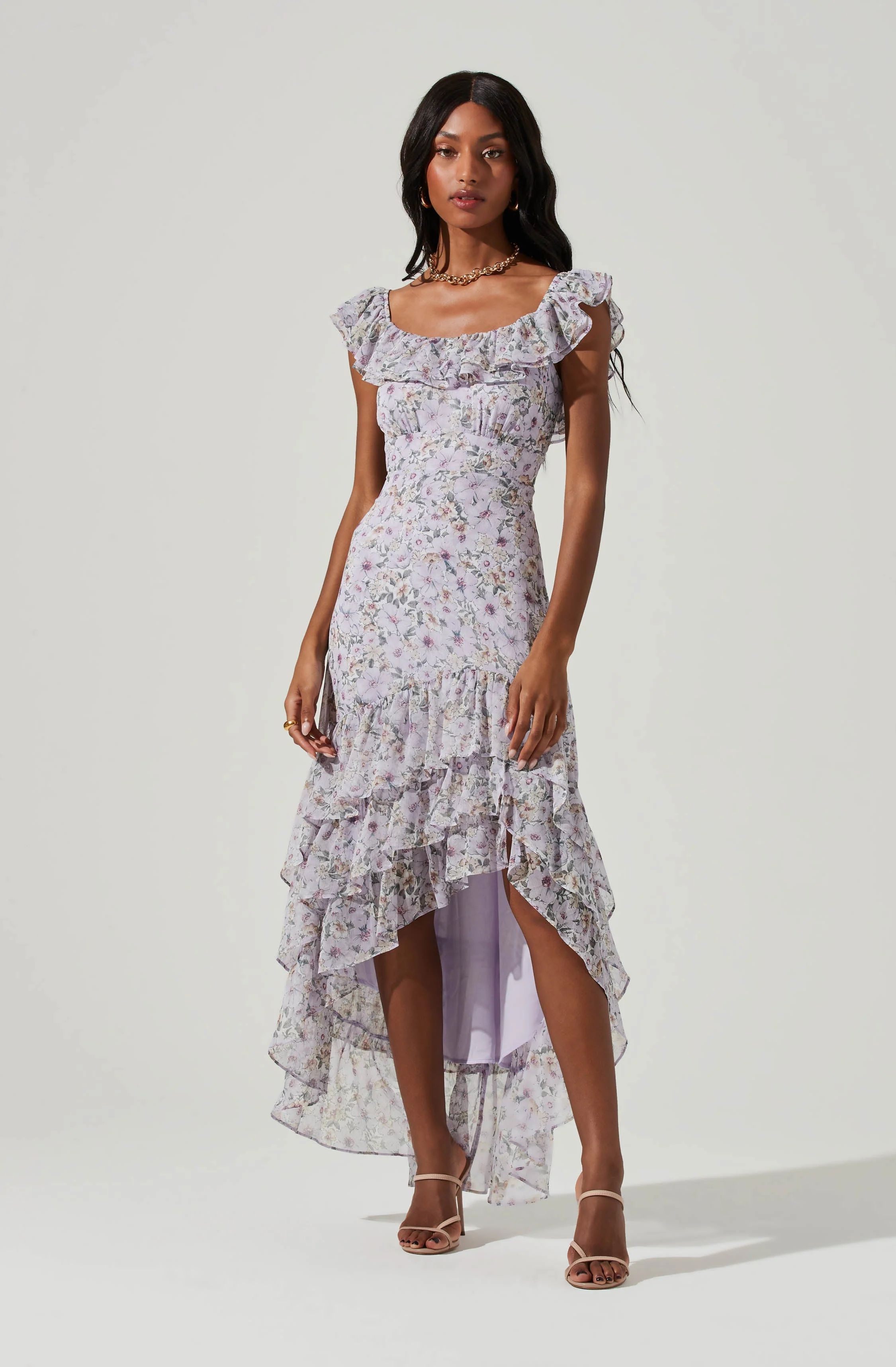 Magnolia Floral Ruffle Hi-Lo Maxi Dress | ASTR The Label (US)