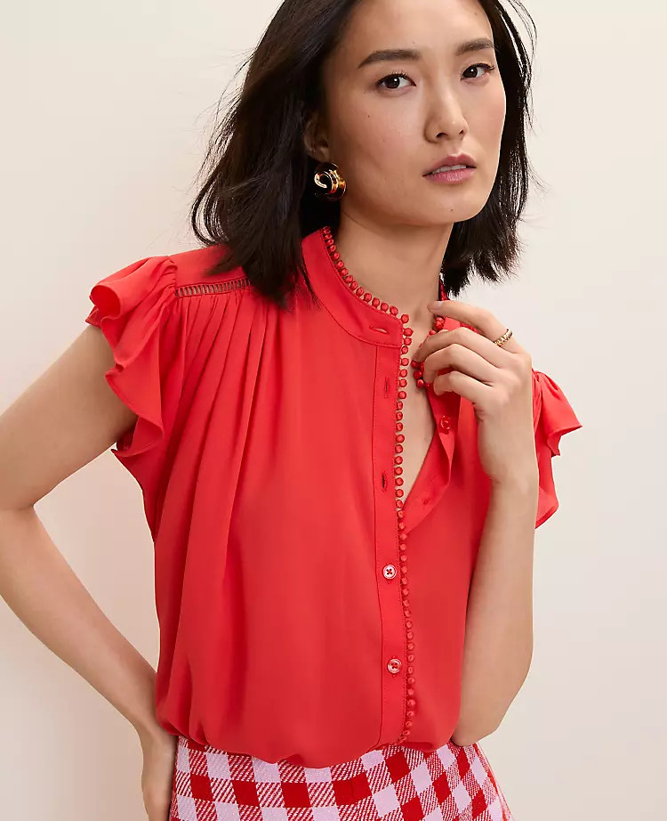 Flutter Sleeve Button Down Blouse | Ann Taylor