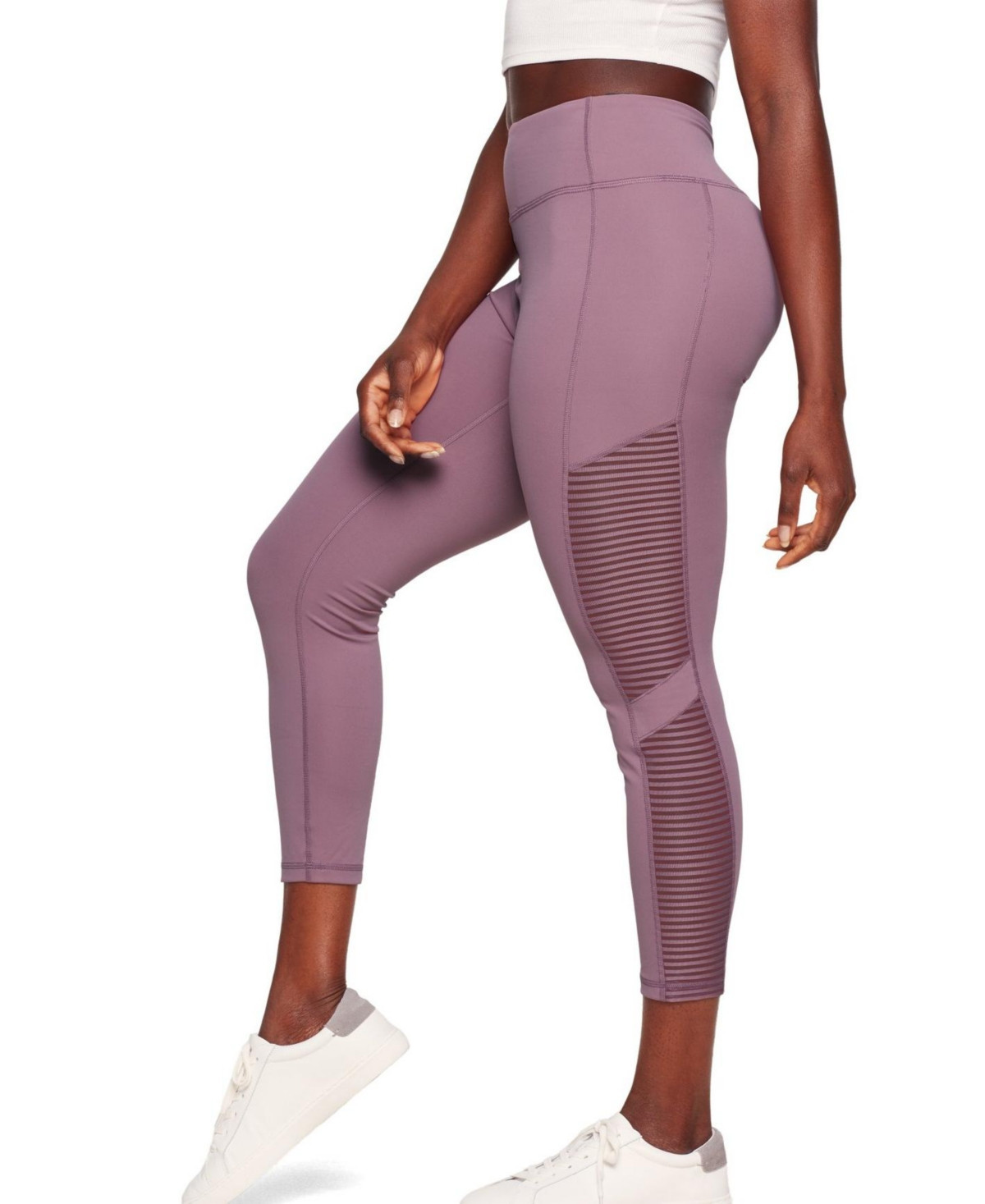 Adore Me Cali Women's Active 7/8 Legging With Striped Mesh - Dark purple | Macy's