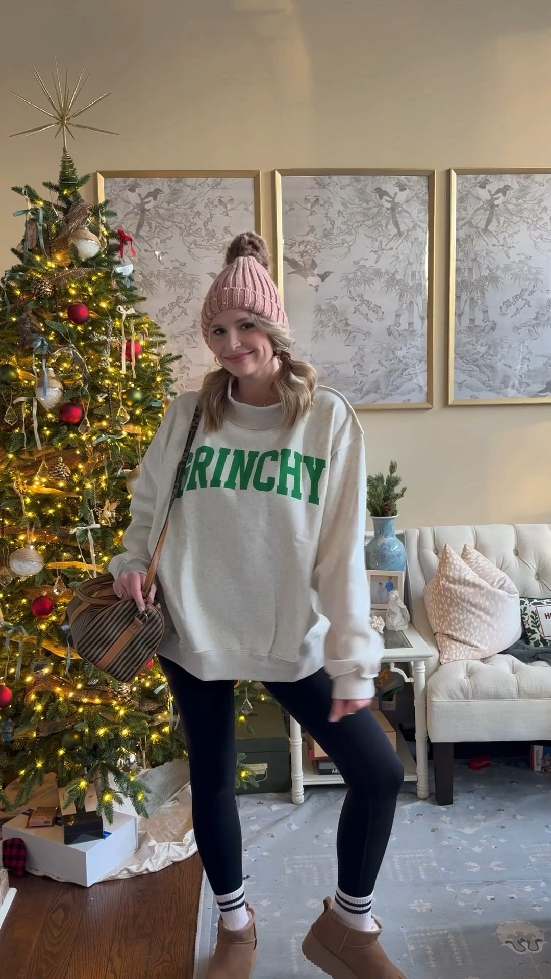 Easy, cozy look for going to see Christmas lights with the boys and grabbing takeout. Grinchy sweatshirt is sold out EVERYWHERE, but I’ve linked other fun Grinch ones. Ugg platform ultra mini are on a little sale at a few retailers. I LOVE mine 🤍

Mom ootd, Christmas look, mom style, everyday outfit, Pom beanie

#LTKmomlife #LTKHoliday #LTKgrwm
