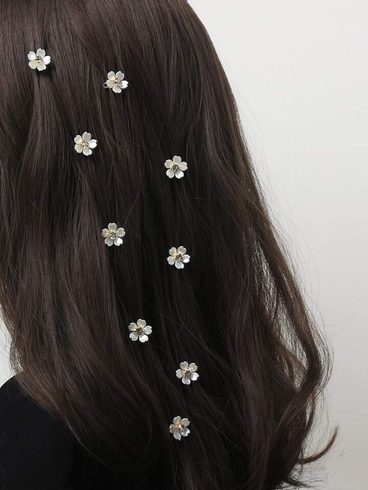10pcs Rhinestone & Faux Pearl Flower Hair Clips, Summer Beach Braided Hair Accessories, Women Wedding Faux Pearl Flower Hair Pins Claw Clips Hair Claws Hair Barrettes | SHEIN