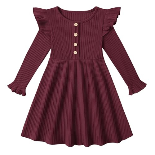 ESHOO Toddler Girl Dress Girls Sweater Dresses Ruffle Long Sleeve Ribbed Knit Casual Fall Dresses... | Amazon (US)