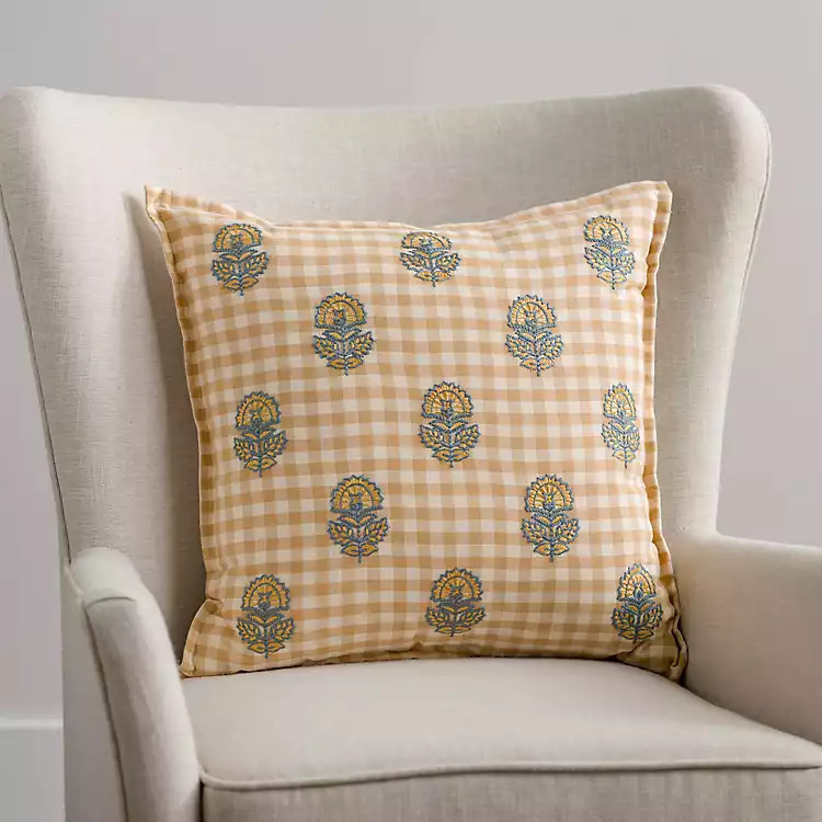New! Yellow Gingham Spring Pillow | Kirkland's Home