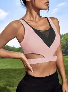 Mesh Panel Two Tone Cut Out Sports Bra SKU: st2206277162594242(100+ Reviews)$9.49$9.02Join for an... | SHEIN