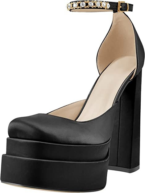 onlymaker Women's Chunky Heel Platform Sandals Crystal Clasp Square Toe Rhinestone Ankle Strap Sa... | Amazon (US)