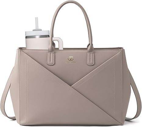 LOVEVOOK Laptop Tote Bag for Women with Large Cup Holder, 15.6 Inch PU Leather Work Bag Teacher T... | Amazon (US)