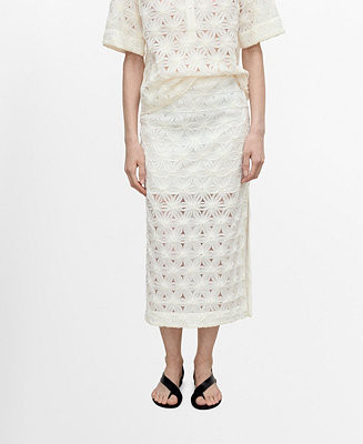 Mango Women's Openwork Textured Floral Skirt - Macy's | Macy's